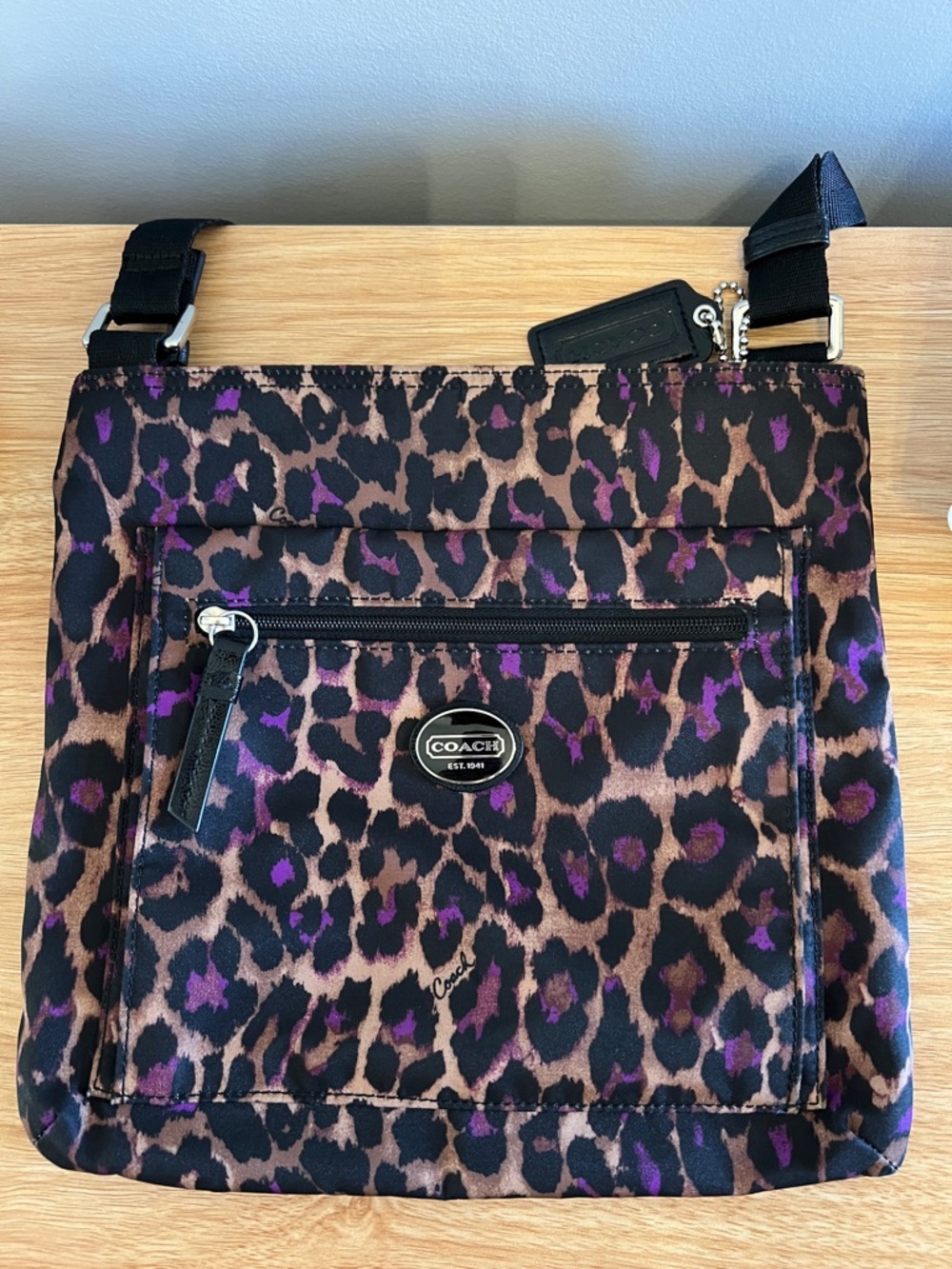 COACH Leopard-Print Crossbody in Purple and Brown